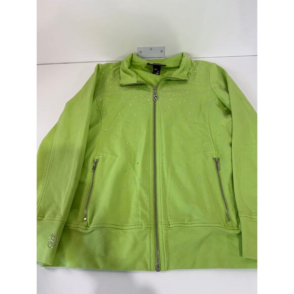 Christine Alexander Lime Green Zip Jacket – Swarovski Rhinestones, Size M - Picture 2 of 7
